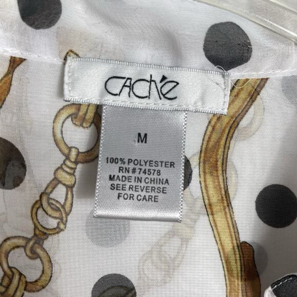 Vtg Cache Ruffle Blouse Top Size M White Equestrian Polkadot Print Career Office - Picture 3 of 8